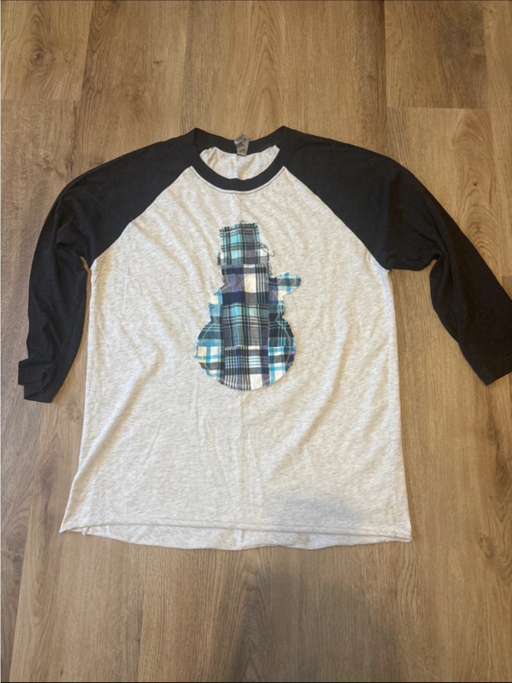 3/4 sleeve quilted snowman shirt